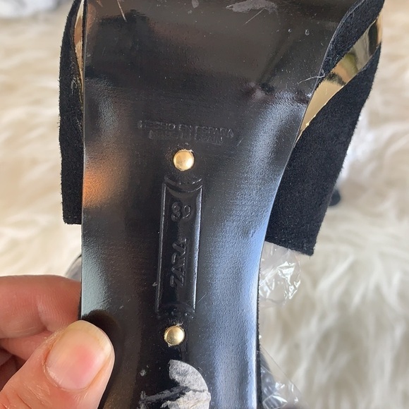 ZARA Women’s Black Suede Gold Heel Open Toe Shoes Size EU 39 - Picture 6 of 15
